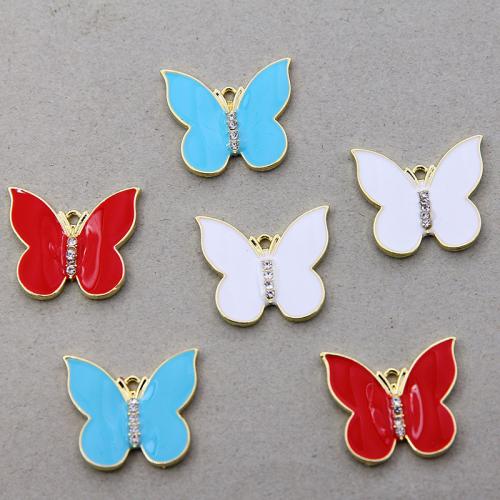Zinc Alloy Enamel Pendants Butterfly gold color plated fashion jewelry & DIY & micro pave cubic zirconia nickel lead & cadmium free Approx Sold By Bag