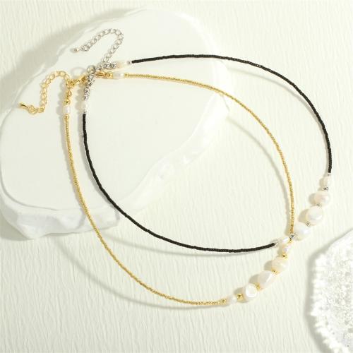 Sladkovodní Pearl mosaz řetěz náhrdelník, Seedbead, s Sladkovodní Pearl & Mosaz, s 5cm extender řetězce, barva pozlacený, módní šperky & pro ženy, více barev na výběr, nikl, olovo a kadmium zdarma, Délka Cca 40 cm, Prodáno By PC