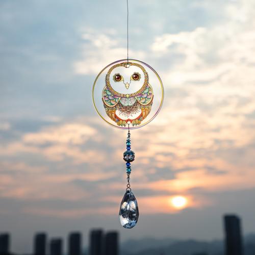 Hanging Ornaments, Crystal, with Brass & Iron & Acrylic, Flat Round, silver color plated, for home and office & fashion jewelry & different designs for choice, more colors for choice, Sold By PC