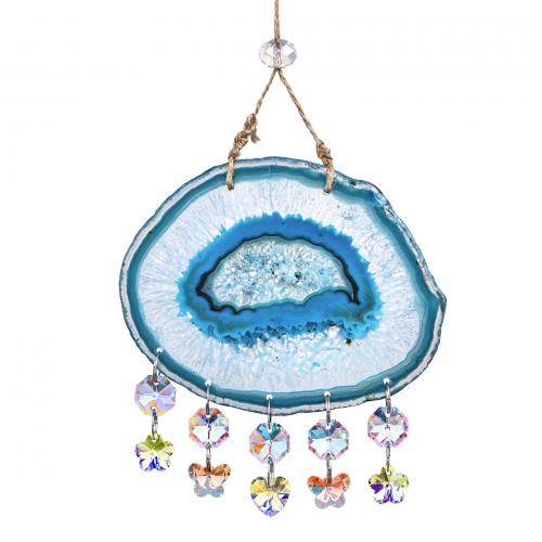 Ornamentos pendurados, ágata, with Cânhamo & cristal, para casa e escritório & joias de moda, cores misturadas, 90x112mm, vendido por PC