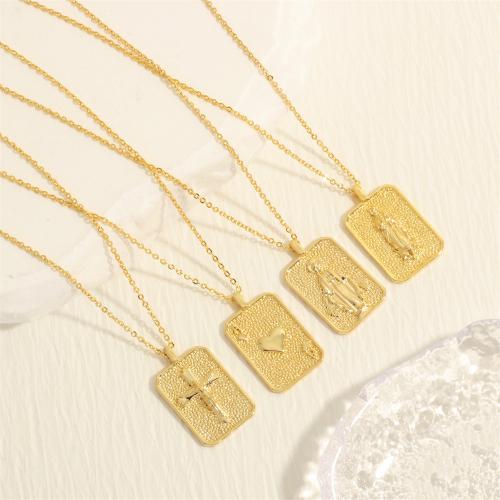 Brass Necklace, with 5cm extender chain, Rectangle, gold color plated, fashion jewelry & Unisex & different designs for choice, more colors for choice, 16x26mm, Length:Approx 35 cm, Sold By PC