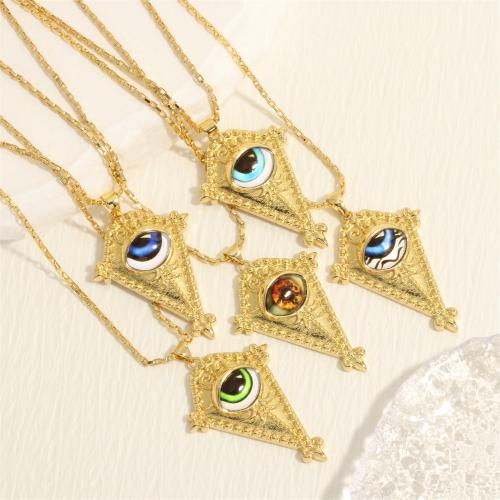 Evil Eye Schmuck Halskette, Messing, mit Harz, goldfarben plattiert, Modeschmuck & für Frau, keine, frei von Nickel, Blei & Kadmium, 32x46mm, Länge:ca. 45 cm, verkauft von PC