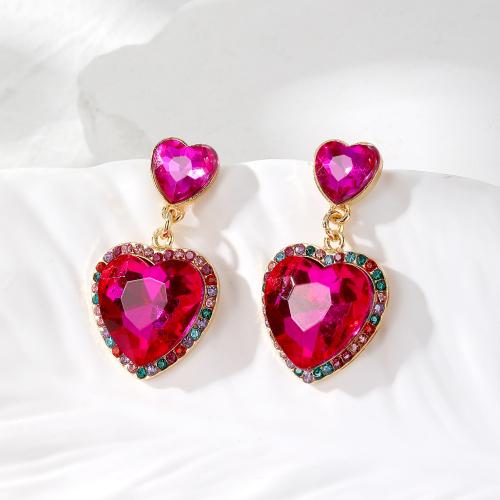 Earring Jewelry Glass with Zinc Alloy Heart handmade fashion jewelry & micro pave cubic zirconia & for woman Sold By Pair
