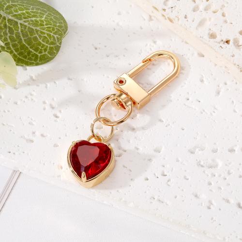 Tibetan Style Key Clasp, with Crystal, Heart, gold color plated, multifunctional, more colors for choice, nickel, lead & cadmium free, Sold By PC