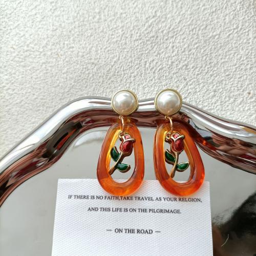 Acrylic Jewelry Earring with Plastic Pearl & Zinc Alloy fashion jewelry & for woman 50mm Sold By Pair