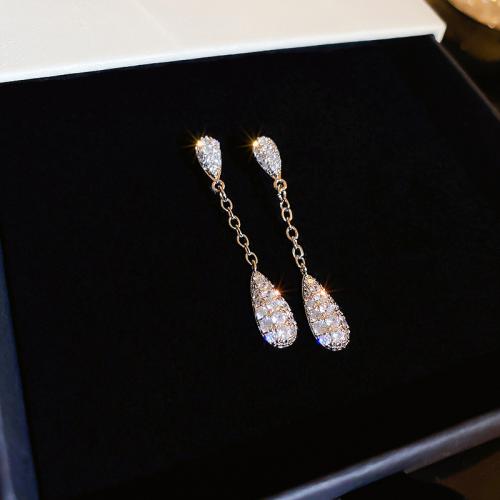 Zinc Alloy Drop Earrings Teardrop plated fashion jewelry & micro pave cubic zirconia & for woman nickel lead & cadmium free Sold By Pair