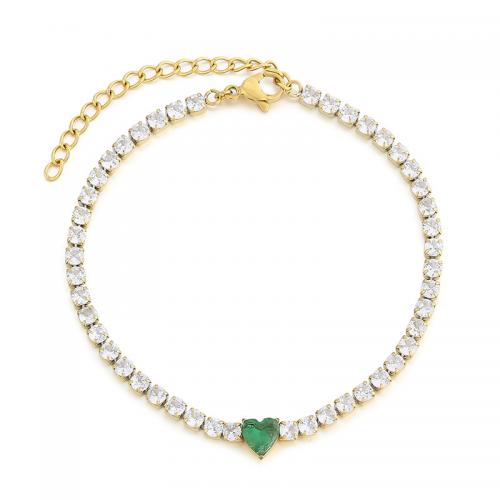 Bijoux bracelet en acier inoxydable, Acier inoxydable 304, avec zircon cubique, coeur, bijoux de mode & pour femme, plus de couleurs à choisir, Vendu par PC