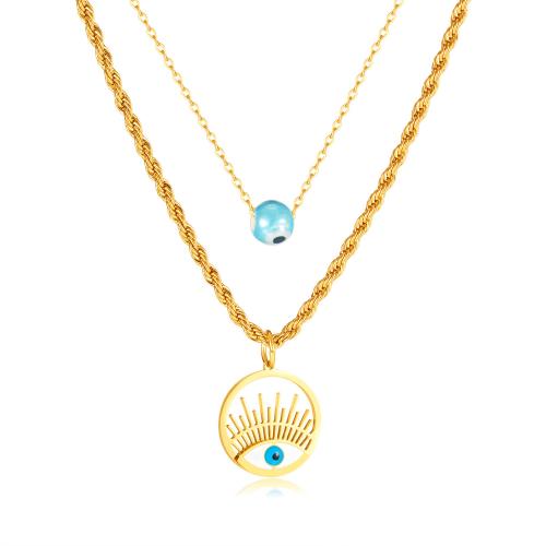 Evil Eye Jewelry Necklace, 304 Stainless Steel, with 5.5cm extender chain, Vacuum Ion Plating, fashion jewelry & evil eye pattern & for woman, golden, 20x22mm, Length:40 cm, Sold By PC