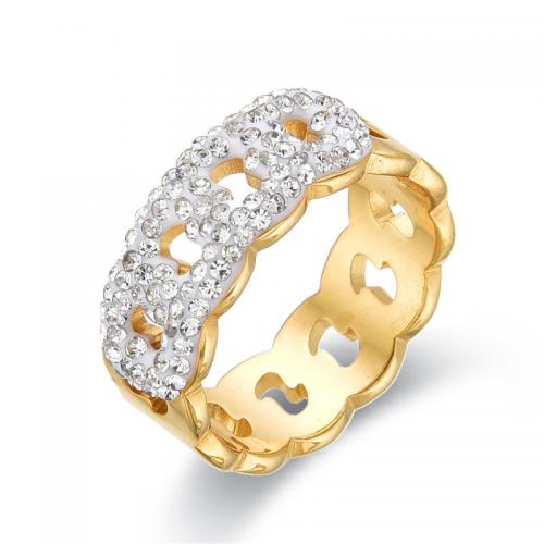 Stal nierdzewna Rhinestone Ring Finger, Stal nierdzewna 304, biżuteria moda & różnej wielkości do wyboru & dla kobiety & z kamieniem, dostępnych więcej kolorów, sprzedane przez PC