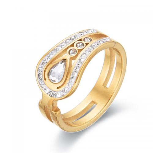 Rhinestone нержавеющей стали палец кольцо, Нержавеющая сталь 304, Каплевидная форма, ювелирные изделия моды & разный размер для выбора & Женский & со стразами, Много цветов для выбора, продается PC