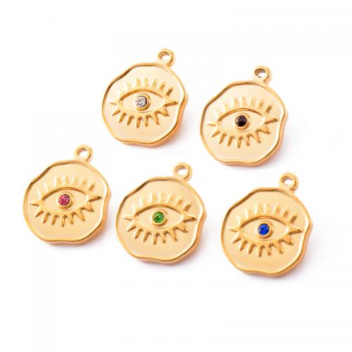 Evil Eye Pendants 304 Stainless Steel gold color plated DIY & with rhinestone Sold By Bag