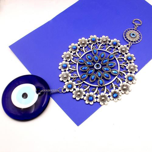 Hanging Ornaments, Tibetan Style, with Resin, Round, silver color plated, for home and office & evil eye pattern & different styles for choice & enamel & with rhinestone, more colors for choice, Sold By PC