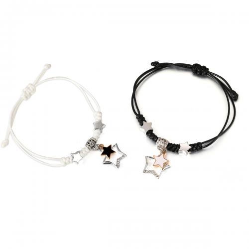 Zinc Alloy Bracelet with Linen & Crystal & Resin handmade 2 pieces & Unisex white and black nickel lead & cadmium free Sold By Set