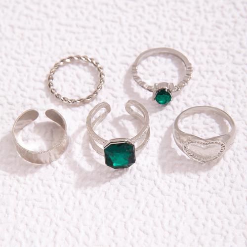 Ensemble d’anneau en alliage de zinc, Placage, 5 pièces & bijoux de mode & pour femme & avec strass, couleur originale, protéger l'environnement, sans nickel, plomb et cadmium, Vendu par PC