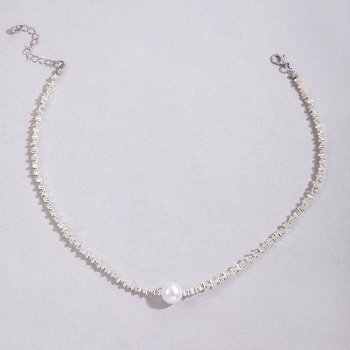 Collar de Aleación de Zinc, con Perlas plásticas, con 5.5cm extender cadena, chapado, Joyería & para mujer, color original, libre de níquel, plomo & cadmio, longitud:aproximado 37.5 cm, Vendido por UD