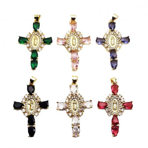 Cubic Zirconia Micro Pave Brass Pendant, Cross, plated, DIY & micro pave cubic zirconia, more colors for choice, nickel, lead & cadmium free, 23.20x4.40x36mm, Sold By PC