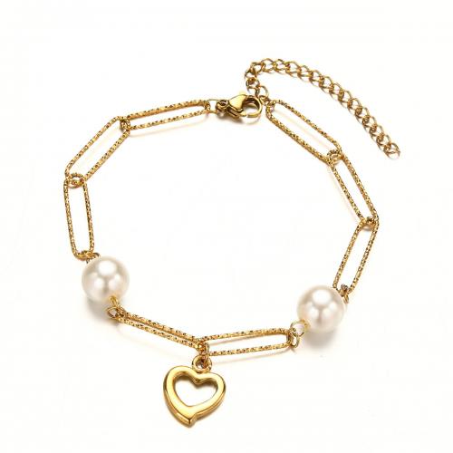 Stainless Steel Jewelry Bracelet 304 Stainless Steel with Plastic Pearl with 5cm extender chain fashion jewelry & Unisex & hollow nickel lead & cadmium free Length Approx 19 cm Sold By PC