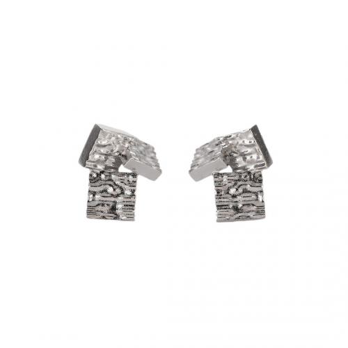 Brass Stud Earring, plated, for woman, silver color, 19x15.50mm, Sold By Pair