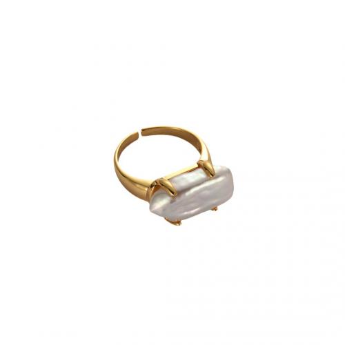 Messing ringen, met Plastic Pearl, plated, voor vrouw, gouden, Verkocht door PC