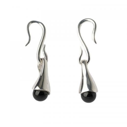 Messing Tropfen Ohrringe, mit Schwarzer Achat & Kunststoff Perlen, plattiert, verschiedenen Materialien für die Wahl & für Frau, keine, 56x10mm, verkauft von Paar