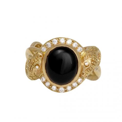 Brass Finger Ring with Black Agate plated & for woman & with rhinestone golden Sold By PC