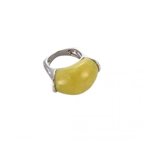 Brass Finger Ring with Jade New Mountain plated & for woman silver color Sold By PC