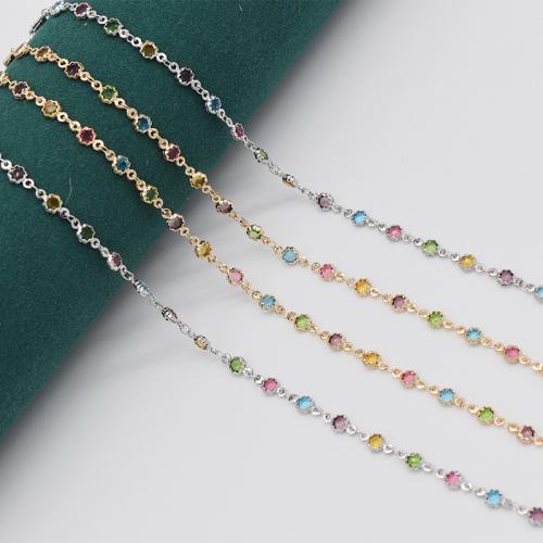 Mosaz náhrdelník řetěz, s Sklo, DIY, více barev na výběr, The lace glass is 7mm long and 6mm wide, Prodáno By m