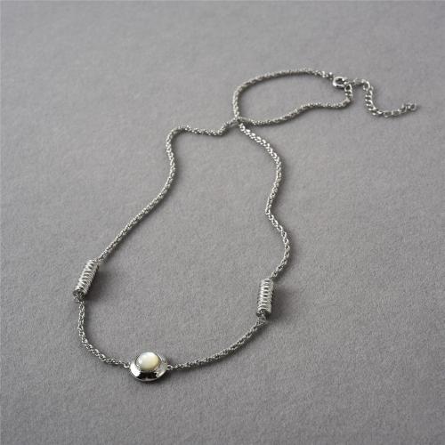 Brass Necklace with Black Agate & White Shell with 5CM extender chain plated for woman Length Approx 40 cm Sold By PC