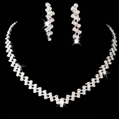 Zinc Alloy Jewelry Sets Stud Earring & necklace with Rhinestone 2 pieces & fashion jewelry & for woman & with rhinestone nickel lead & cadmium free 35mm Length Approx 53 cm Sold By PC