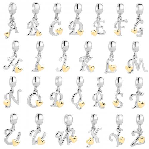 925 Sterling Silver European Pendant Alphabet Letter plated DIY Sold By PC