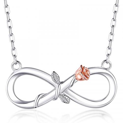 925 Sterling Silver Necklace, Infinity, plated, with flower pattern & for woman & hollow, Length:Approx 15.7 Inch, Sold By PC