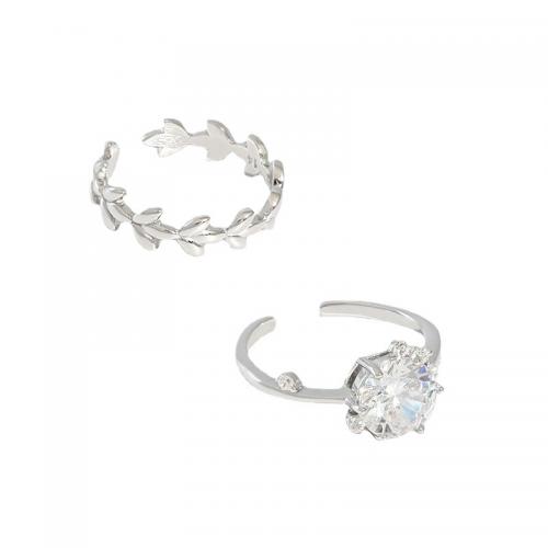 925 sidabro Cuff Finger Ring, padengtą, įvairių stilių pasirinkimas & mikro nutiesti kubinių Zirconia & moters, Skylė:Apytiksliai 1mm, Dydis:6.5, Pardavė PC
