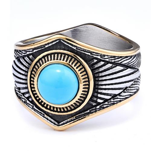 Titanium Steel Finger Ring, with turquoise, plated, vintage & Unisex & different size for choice, Hole:Approx 1mm, US Ring Size:7-14.5, Sold By PC