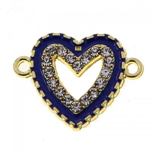 Heart Zinc Alloy Connector gold color plated fashion jewelry & DIY & enamel & with rhinestone & 1/1 loop & hollow nickel lead & cadmium free Approx Sold By Bag