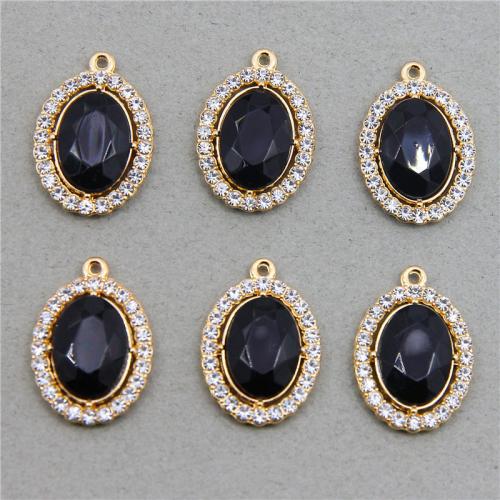 Tibetan Style Rhinestone Pendants, with Crystal, Oval, gold color plated, fashion jewelry & DIY & with rhinestone, more colors for choice, nickel, lead & cadmium free, Approx 100PCs/Bag, Sold By Bag