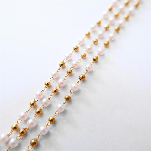 Brass Beading Chains with Plastic Pearl Round KC gold color plated DIY white nickel lead & cadmium free Sold By m