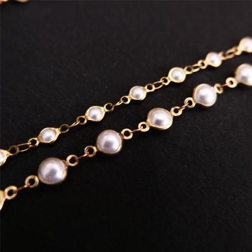 Brass Beading Chains, with Plastic Pearl, KC gold color plated, DIY & different size for choice, more colors for choice, nickel, lead & cadmium free, Sold By m