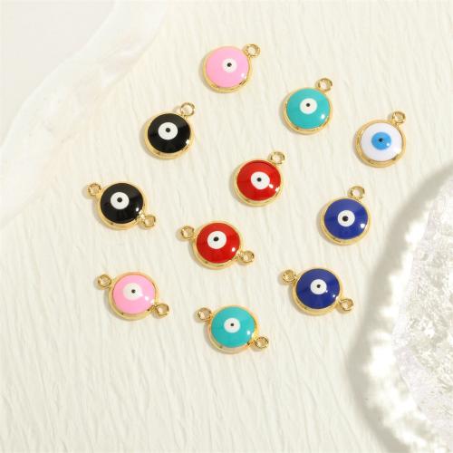 Evil Eye Pendants Brass Flat Round gold color plated fashion jewelry & DIY & enamel & 1/1 loop nickel lead & cadmium free Sold By PC