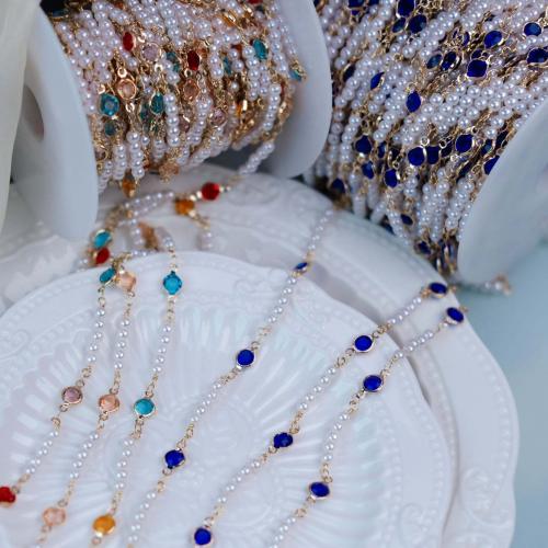 Messing dekorative Kette, mit Kristall & Kunststoff Perlen, KC goldfarben plattiert, DIY, keine, frei von Nickel, Blei & Kadmium, 6mm, verkauft von m