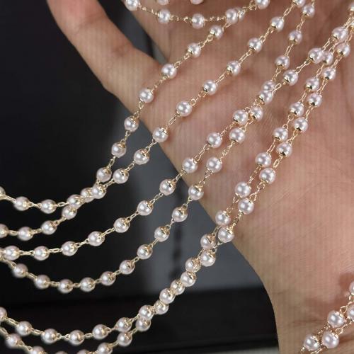 Brass Beading Chains with Plastic Pearl Round KC gold color plated DIY white nickel lead & cadmium free Sold By m