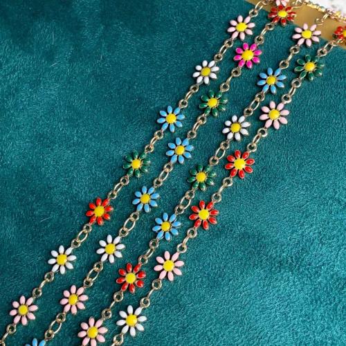 Brass Chain Flower gold color plated DIY & enamel mixed colors nickel lead & cadmium free 7mm Sold By m