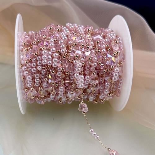 Messing dekorative Kette, mit Kristall & Kunststoff Perlen, Schmetterling, KC goldfarben plattiert, DIY, keine, frei von Nickel, Blei & Kadmium, 5mm, verkauft von m