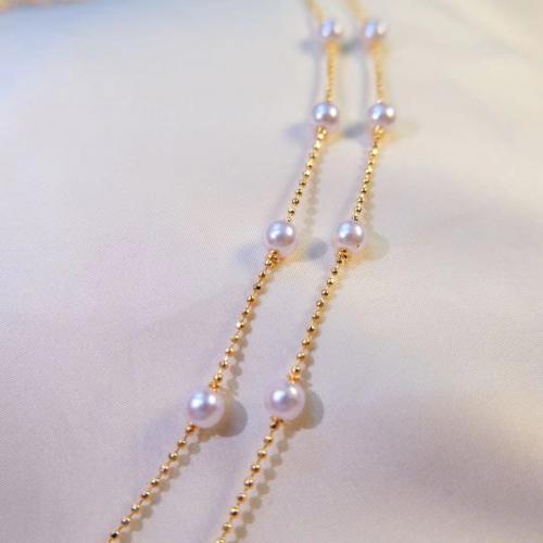 Brass Beading Chains, with Plastic Pearl, Round, KC gold color plated, DIY & different size for choice, white, nickel, lead & cadmium free, Sold By m