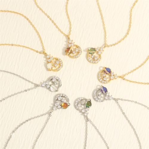 Crystal Necklace, Brass, with Crystal, with 5cm extender chain, plated, fashion jewelry & micro pave cubic zirconia & for woman & hollow, more colors for choice, nickel, lead & cadmium free, 15x23mm, Length:Approx 40 cm, Sold By PC