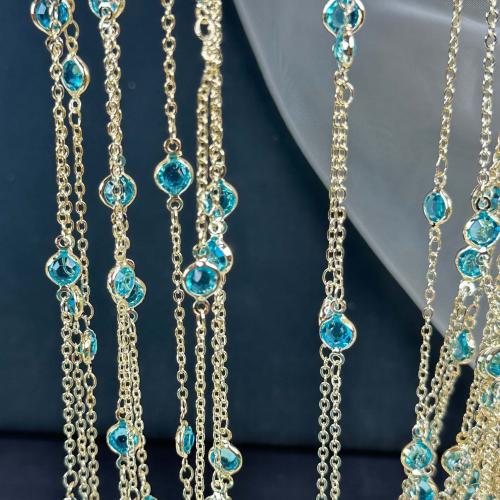 Brass Beading Chains with Glass Flat Round KC gold color plated DIY acid blue nickel lead & cadmium free 6mm Sold By m