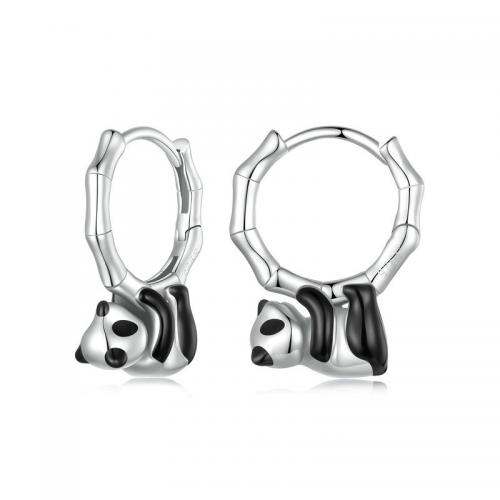 925 Sterling Silver Hoop Earrings Panda fashion jewelry & for woman & enamel nickel lead & cadmium free Sold By Pair