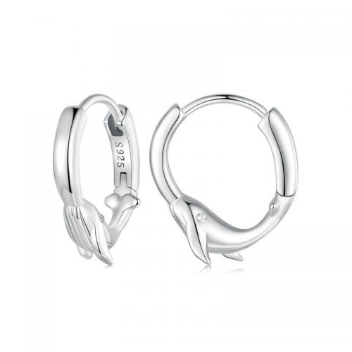925 Sterling Silver Hoop Earrings, Whale, fashion jewelry & for woman, nickel, lead & cadmium free, 4x13mm, Sold By Pair