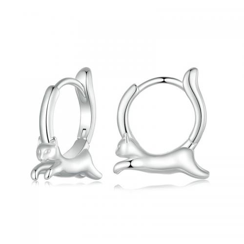 925 Sterling Silver Hoop Earrings, Cat, fashion jewelry & for woman, nickel, lead & cadmium free, 4x15mm, Sold By Pair