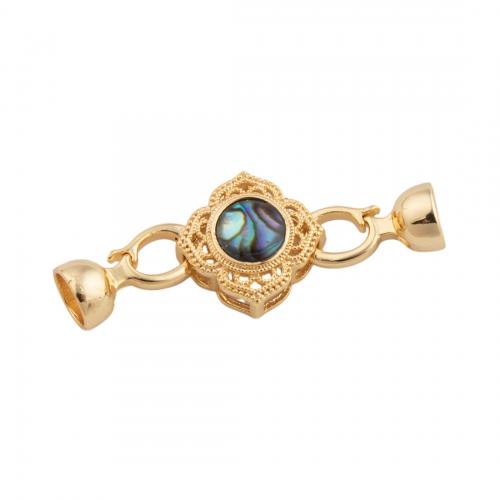 Brass Bracelet Findings, with Abalone Shell, 14K gold plated, DIY, nickel, lead & cadmium free, 15x31x6.50mm, Hole:Approx 1.5mm, Sold By PC