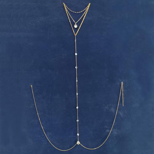 Body Chain Smycken, 304 rostfritt stål, med Kristall, mode smycken & för kvinna, gyllene, Säljs av PC